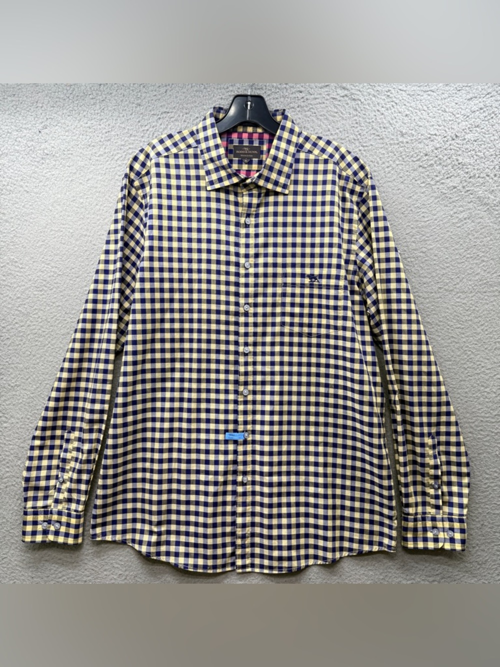 Rodd & Gunn Sports Fit Shirt Gingham Check Cotton Woven Yellow Blue Men Size XL